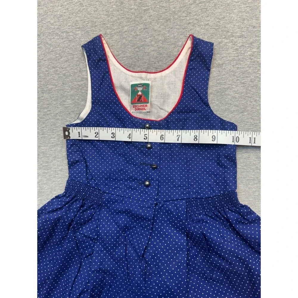 Vintage 1980s Zechner Dirndl Girls Dress Blue Polka Dot German Austrian 20
